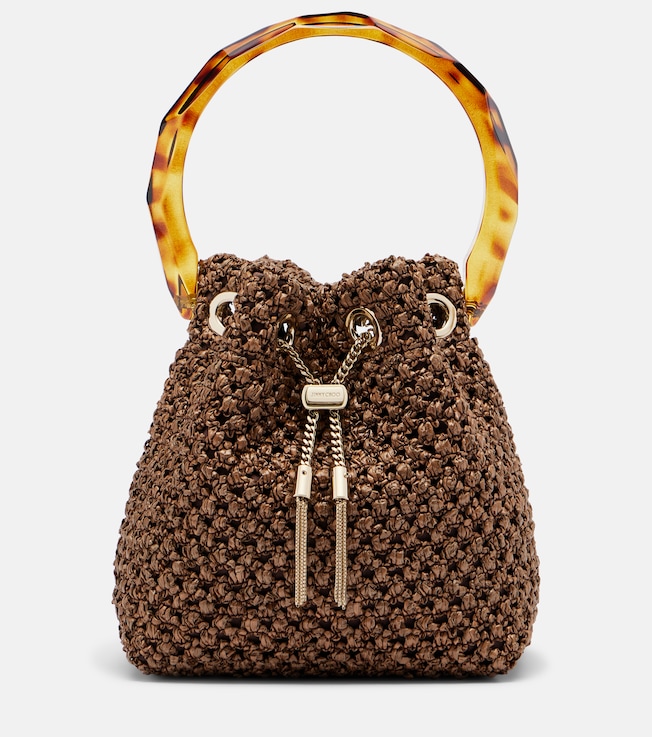 Bon Bon Small raffia-effect bucket bag | Jimmy Choo